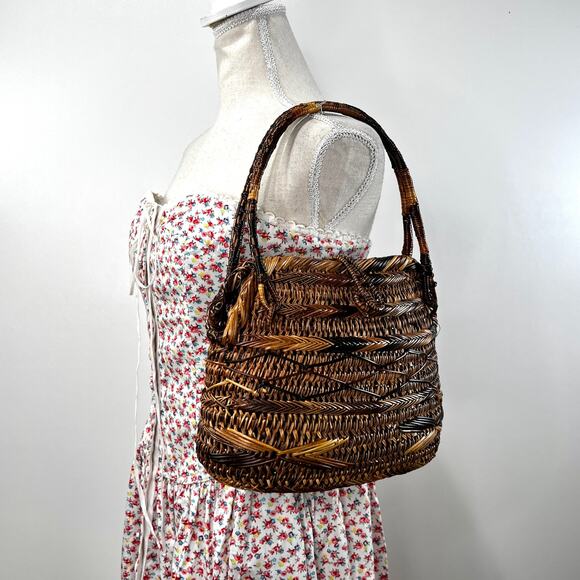Handmade Wicker Handbag Straw Bag Spring Twee Top Handle - Picture 2 of 5